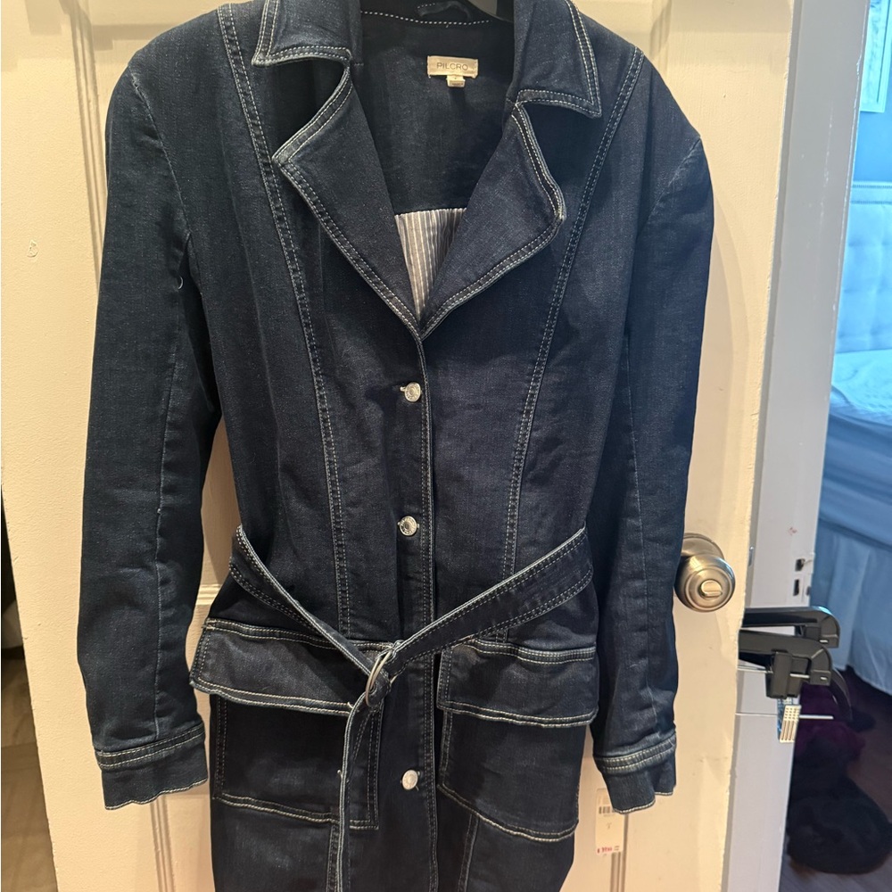 Pilcro Dark Blue Denim Belted Mini Dress - Picture 4 of 5